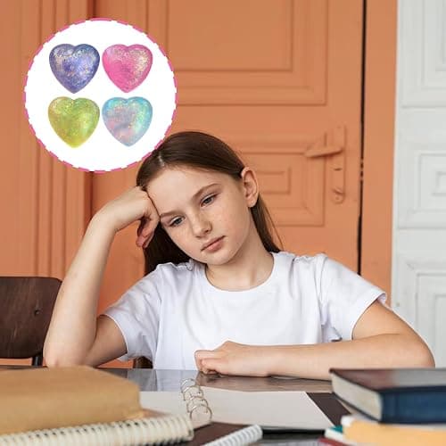 4 Pack Squishy Toys, Heart Shaped Stress Balls for Kids, Soft Sensory Fidget Toys for Anxiety Relief, Office Relaxation and Focus Improvement, Assorted Colors (Pink, Purple, Blue, Yellow) thumbnail 2