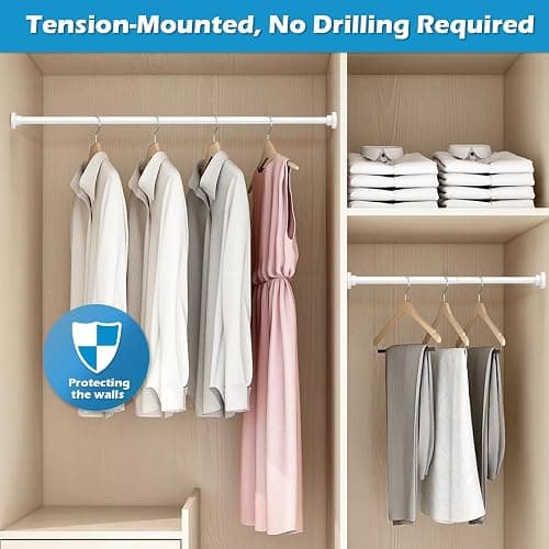 Tension Curtain Rod 33 to 56 Inch Adjustable White Curtain Rods No Drill Tension Rod Expandable Pressure Spring Tension Rods for Windows, Closet, Cafe, Doorway, Cupboard, Bathroom thumbnail 5