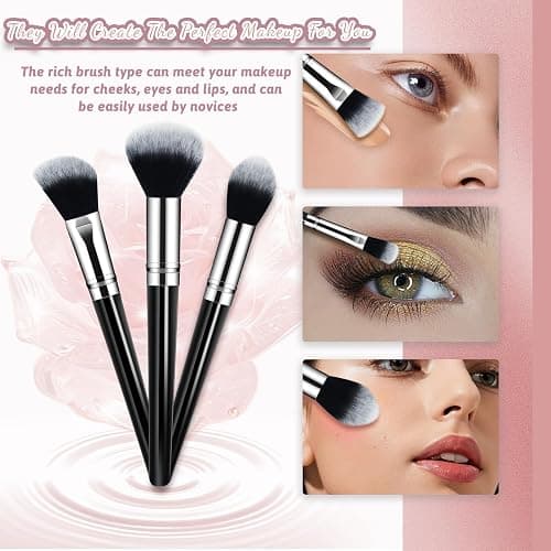 Makeup Brush Set, Premium Synthetic 14 Pcs Makeup Brushes, Travel Makeup Brush Set for Foundation, Concealer, Blush and Eyeshadow Brush(Black) thumbnail 4