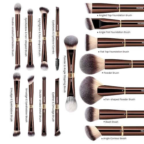 MAANGE Makeup Brushes 16Pcs Professional Foundation Powder Blush Contour Eyeshadows Double-End Makeup Brushes Set with Bag and Gift Box-CoffeeBrown thumbnail 4
