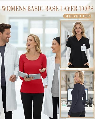 Oakgarden 5 Pack Underscrub for Women Long Sleeve Shirts Fitted Scoop Neck Tops Basic Layering Tee Knit Tops for Nurse thumbnail 3