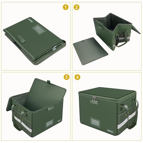 ENGPOW File Box with Lock, Fireproof Document Box with Zipper Lid, Collapsible File Storage Organizer Filing Cabinet with Handle, Portable Home Office Safe for Hanging Letter/Legal Folders, Green thumbnail 9