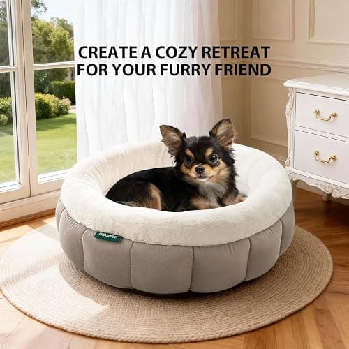 BALANCE Cat Beds for Indoor Cats, Washable Round Cat Bed, Cute Kitten Bed with Anti-Slip Bottom for Kitty and Puppy, 18 Inches, Goat thumbnail 4