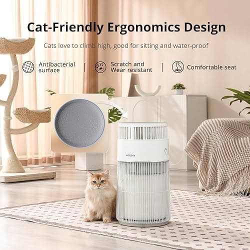 WiseSky Pet Air Purifier, 3-in-1 HEPA Filter for Cat Hair Dander Odor Dust, for Home Large Room, Up to 1644 ft², Smart App Control, 360° Air Intake, W-Cat, White thumbnail 5