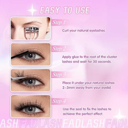 Fadlash Cluster Lashes Individual Lash 8-16mm Mixed Length Eyelashes 0.07mm D Curl Wispy Eyelashes Pre Glued Eyelash Beginner Friendly Soft Eyelashes Cluster thumbnail 8
