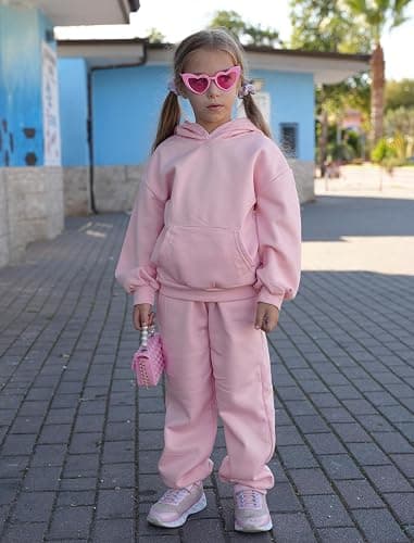 Arshinet Girls 2 Piece Outfits Hoodie Sweatsuit Sets Oversized Sweatshirt and Baggy Fall Fashion Sweatpant with Pockets thumbnail 6