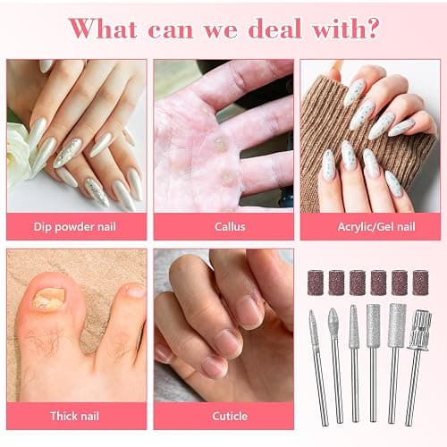 12Pcs Nail Drill bits Set,Professional Nail Art Tools Set for Acrylic Art,with 6 pcs Sanding Bands for Manicure & Pedicure Crystal Nail Files,Perfect for Nail Salons & Beauty thumbnail 6