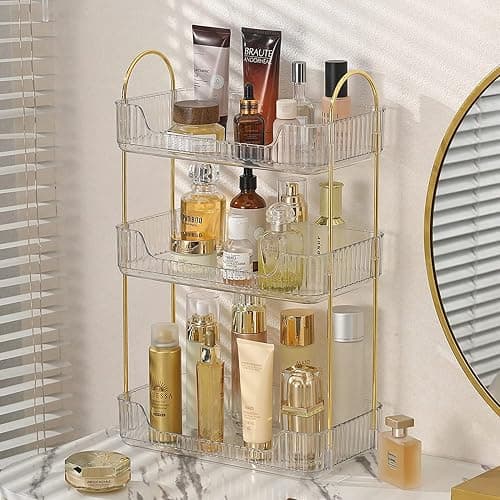 shuang qing Bathroom Counter Organizer Countertop Storage, Cosmetics Skincare Shelf Organizer, Makeup Organizer Perfume for Dresser Vanity Tray, Spice Rack Organizer for Kitchen(3 Tier-Clear) - Lvory White - 3 Tier thumbnail 2