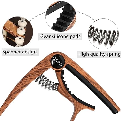 Kapodaster für Gitarre Capo Gitarren mit 6 Plektren, Capodasta Gitarre für Ukulele Westerngitarre E-Gitarre, Metall Holz thumbnail 4