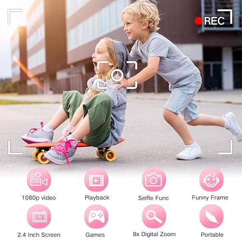 Goopow Kids Camera Toys for 3-8 Year Old Girls Boys,Children Digital Video Camcorder Camera with Cartoon Soft Cover, Best Chritmas Birthday Festival Gift for Kids - 32G SD Card Included thumbnail 3