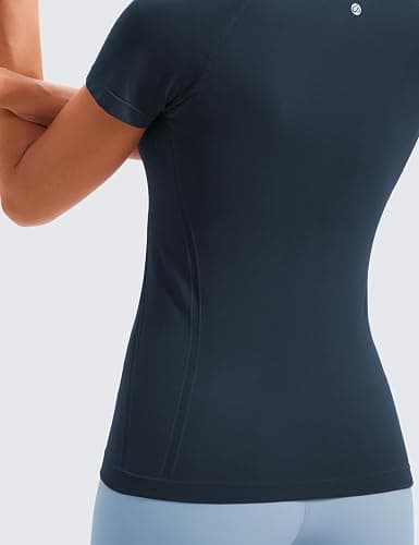 CRZ YOGA Seamless Workout Tops for Women Hip Length - Athletic Running Gym Yoga Short Sleeve Shirts Breathable Crewneck Tees thumbnail 3