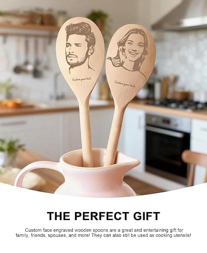 Custom Wooden Spoon - Personalized Engraved with Photo & Name | Unique Kitchen Gift for Mom, Wife, Grandmother | Cooking, Wedding, Anniversary Keepsake (Free Design) thumbnail 2