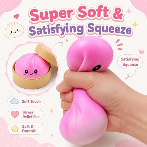 Crossunx Sweet Strawberry Scented Dumpling Squishies Stress Balls, Pink Tie-Dye Squishies Dumpling Fidget Sensory Toy with Food Steamer, Squeeze Dough Ball for Stress Relief, Stretchy Desk Toys Gift thumbnail 3