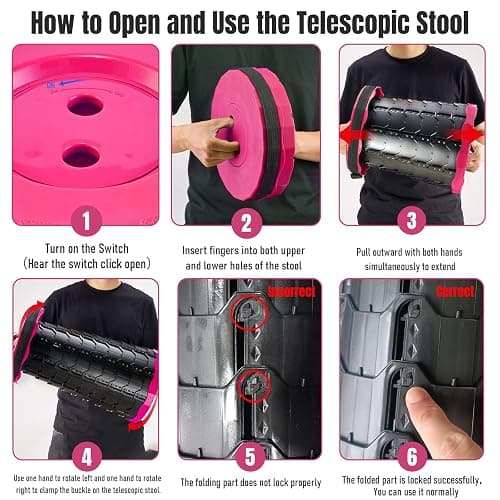 Doseno Upgraded Foldable Stool Thickened, Portable Collapsible Stool Retractable Stool for Fishing, Hiking Tours, BBQ, Parties, Outdoor Activities（Pink） thumbnail 4