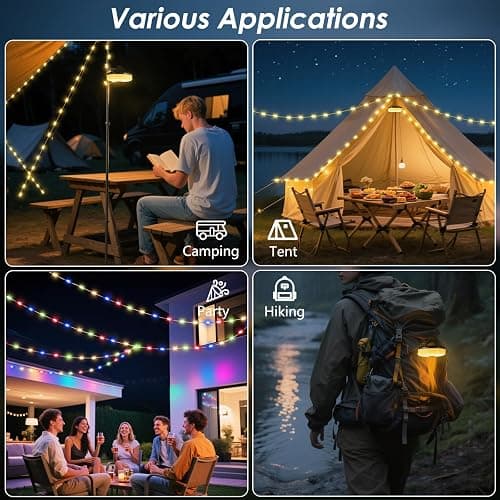 2Pack Camping String Lights, 4-in-1 Quick Storage Camp Light, 8Mode 32.8FT Hanging Tent Lights, Rechargeable Camp Lamp As Camping Essentials Gear, Waterproof LED Lantern for Hiking Travel Patio Party thumbnail 6
