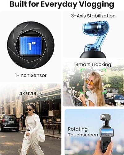 Xtra Muse with Mini Tripod Combo, Vlogging Camera with 1'' CMOS & 4K/120fps Videos, Pocket Camera with 3-Axis Gimbal Stabilizer, Fast Focusing,Digital Video Camera for Photography, Digital Camera thumbnail 7