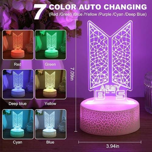 Bangtan Boys 7 Colors LED Acrylic Night Light Bedside Lamps Bedroom Home Room Decoration for Army Fans Gifts thumbnail 2