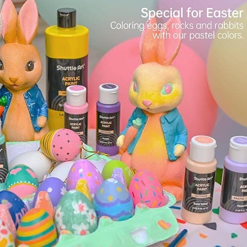 Shuttle Art 40 Pack Pastel Acrylic Paint Set, 30 Colors, 60ml/2oz Bottles, High Viscosity, Water-proof With 10 Paint Brushes for Painting &Crafting on Canvas, Rock, Ceramic, Fabric, Clay thumbnail 9