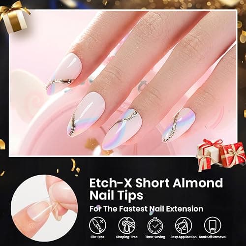 Beetles Gel Nail Tips Etch-X, Almond Short Fake Nails, 288pcs 12 Sizes, Press on Pre-Etched Half Matte Full Cover Acrylic False Nail Tips Almond Shape Nail Supplies Easy DIY Extension Gift for Women thumbnail 3