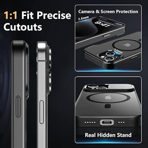 Innaght Magnetic for iPhone 15 Case with Stand,Compatible with MagSafe,Rugged,Heavy Duty,Protective case Kickstand,[Built-in Invisible Stand],Black thumbnail 5