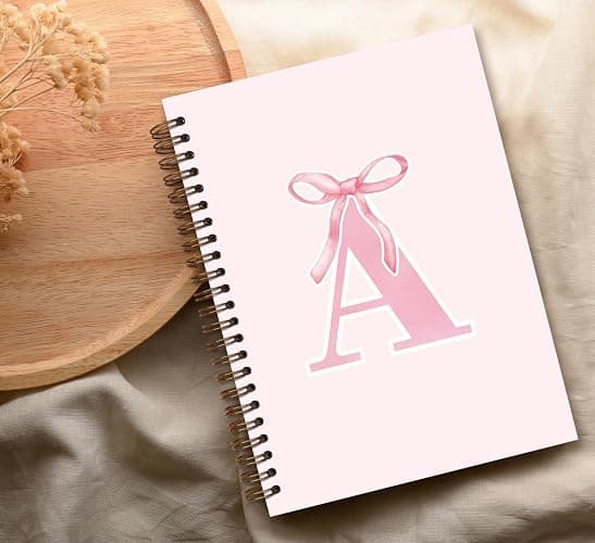 foedor Coquette Trendy Preppy Pink Bow Spiral Notebook,Initial A Journal Personalized Teen Girl Gifts,Monogrammed Gifts for Women Teen Girl,College Ruled Hardcover Spiral Notebook 5.5 x 8.3 - pink A thumbnail 5