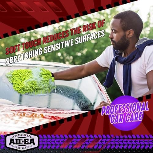 AIDEA Car Wash Mitt Microfiber, 1PK-Scratch-Free& Lint-Free, Premium Chenille Microfiber Mitt Car Wash Brush-Green Regular Size (7.12''X10.14'') thumbnail 4