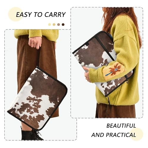 Western Cow Skin Texture Expanding Accordion File Folder with Sticky Labels, 13 Pockets Zip File Folder with Zipper Closure thumbnail 4