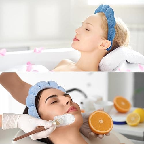 Spa Face Washing Headbands Set - 2 Terry Cloth Makeup Headbands, Combo Pack for Facial Skincare, Face Masks (Dark Blue + Light Blue) thumbnail 5