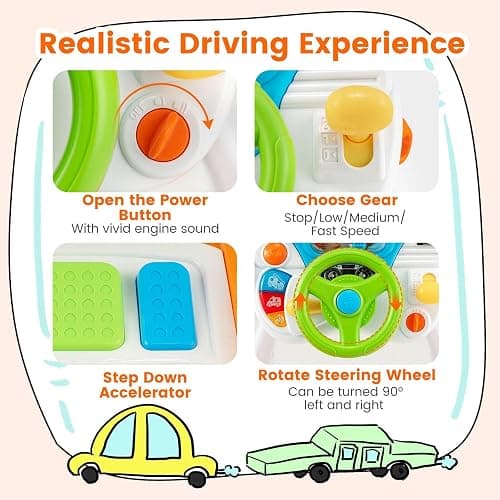 Freestanding Electronic Steering Wheel Driving Simulator Toy With Pedals And Stool, Lights and Sounds Activity Toy for Kids thumbnail 6