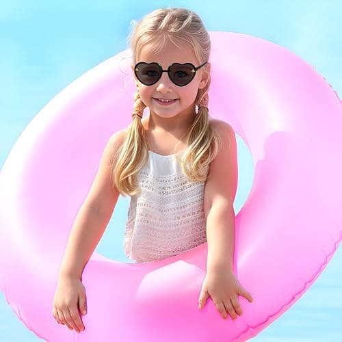 obmwang 2 PCS Kids Heart Shaped Sunglasses Cute Bee Glasses with Strap for Girls Boys Age 3-10 UV400 Protection Outdoor Beach - Pink/Gradient Blue, Black/Gray - 55 Millimeters thumbnail 6