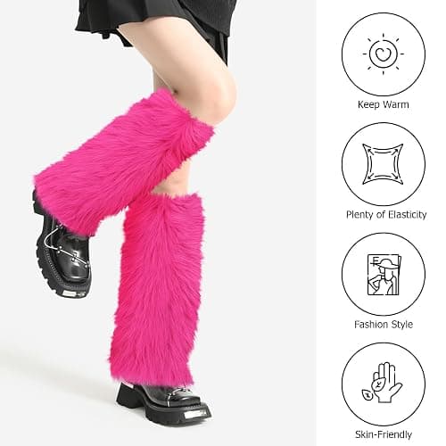 XEPST Faux Fur Fuzzy Leg Warmers Furry Boot Covers for Women, Warm Fuzzy Boot Cuff Boot Sleeves Leg Warmers for Party Costume thumbnail 2