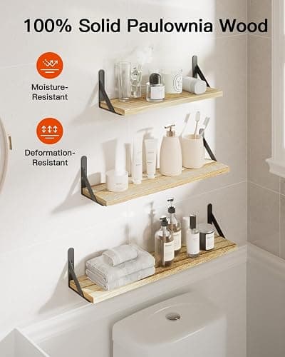 AMADA HOMEFURNISHING Long Wall Shelves, Rustic Farmhouse Style, Wood Floating Shelves for Wall Decor, Bathroom & Bedroom Storage, Living Room Book Shelves, 6pcs thumbnail 6