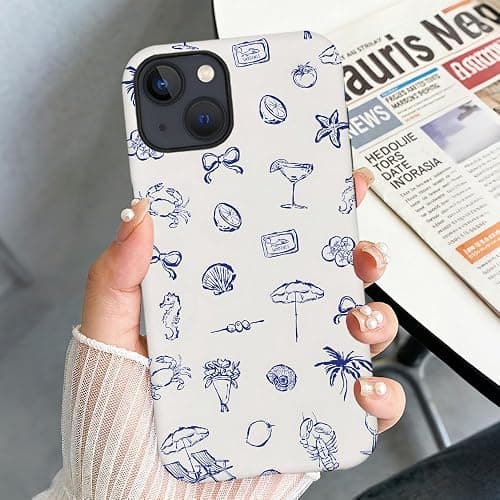 NOWETOO Case for iPhone 14,Blue Sea Coastal Phone Case,Trendy Frosted Silicone Shockproof Cover for Girl Women thumbnail 4