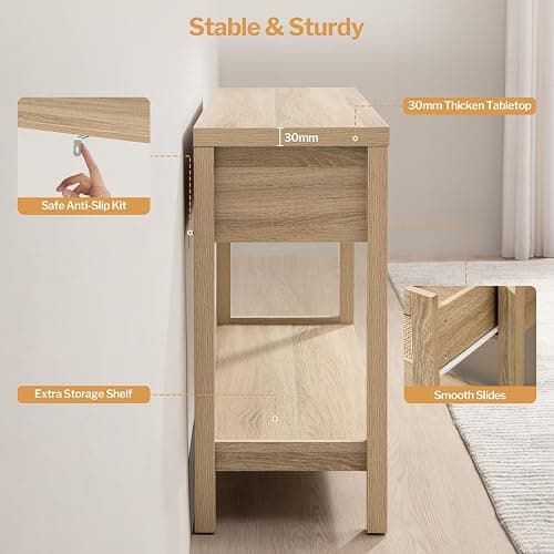 SICOTAS Rattan Console Table for Entryway - Boho Entryway Table with Storage and Drawers, Small Entry Tables for Hallway Behind Couch Table Sofa Table - 1 Piece - Reclaimed Light Oak thumbnail 6