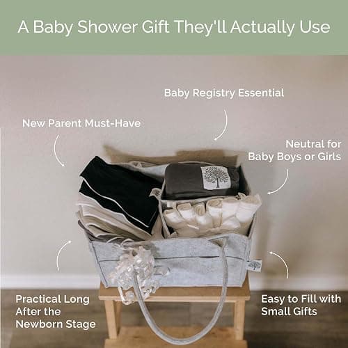 Parker Baby Co. Felt Diaper Caddy Organizer - Regular, Gray | Portable nursery storage bin for diapers, wipes, bottles & baby essentials for home/car. Soft felt, foldable design 13x9x7" thumbnail 6