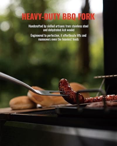 Heavy-Duty Heat-Treated Ash Wood BBQ Grilling Tools Set | Extra-Thick Stainless Steel Spatula, Fork & Tongs | Essential Barbecue Accessories, for Grill Enthusiasts thumbnail 7