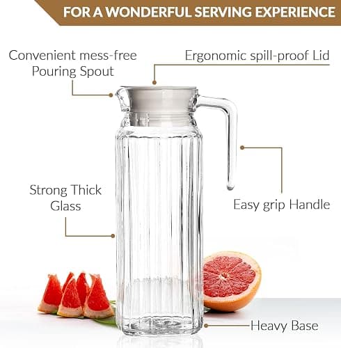 Glass Pitcher with Lid – Set of 2 34Oz Glass Water Pitcher – Cold Water Carafe For Ice Tea, Lemonade, Coffee – Elegant and Modern – Practical Spout Pitchers for Drinks thumbnail 4