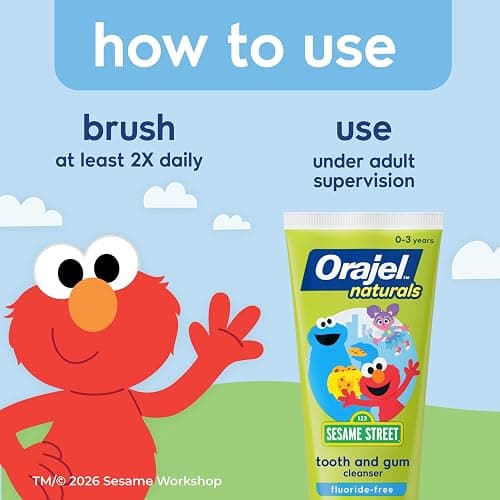 Orajel Baby Elmo Tooth & Gum Cleanser Fluoride-Free, 1 Finger brush, 1 Toothpaste 1oz; #1 Pediatrician Recommended Fluoride-Free Toothpaste* | Featuring Sesame Street, Training Toothpaste, For Babies Age 0+, #1 Pediatrician Recommended Fluoride-Free Toothpaste thumbnail 4