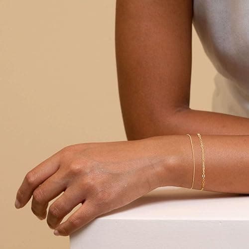 MBW Gold Bracelets for Women Trendy, Dainty 14K Gold Plated Bracelet Stack Beaded Chain Bracelet Set Thin Small Cute Paperclip Bracelets Fashion Waterproof Jewelry Gift Gold Accessories for Women thumbnail 4