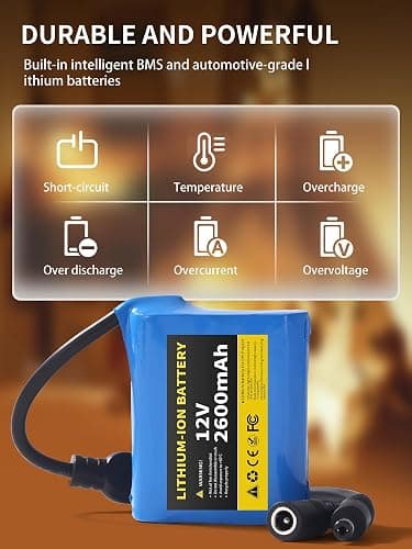 12V 2600mAh Lithium Battery Pack with 12.6V 1A Charger, 12 Volt Rechargeable Battery for DIY Projects thumbnail 3