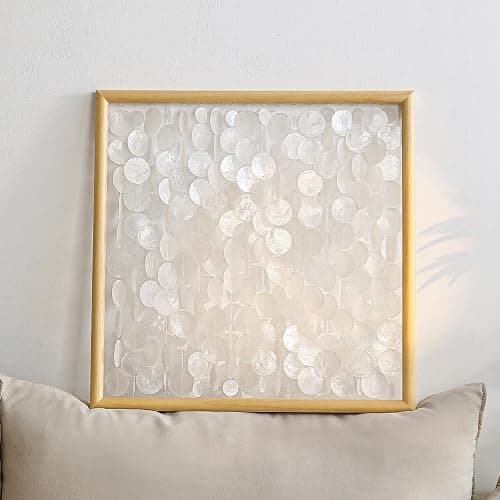 DHHOUSE 24x24 inch Handmade Capiz Shell Wall Art, Minimalist White Shell Wall Hanging with Wooden Frame, Coastal Wall Decor for Living Room, Bedroom - Image 1