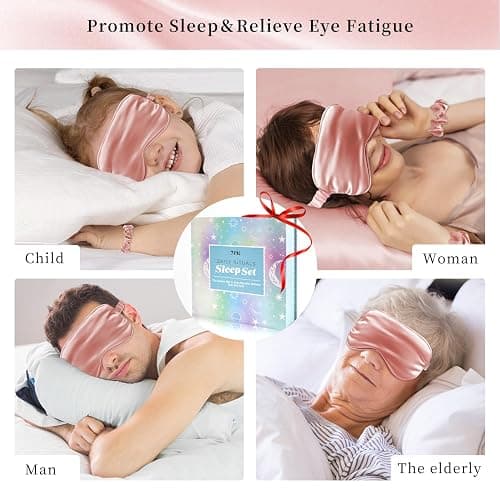 my novel things Satin Pillowcase Gift Set with Silk Satin Sleep Mask 4 Scrunchies, 2Pack Standard Size Silky Pillow Cases Luxury Sleeping 7 Pieces Set for Women Wife Female Men Birthday Gift thumbnail 7