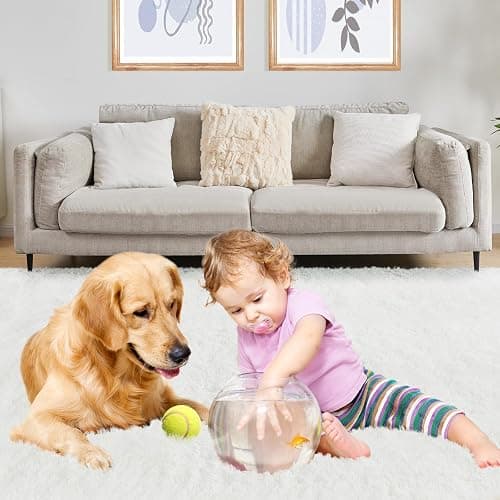 Area Rugs for Living Room, 4x6 Ft Washable Bedroom Rug, Plush Fluffy Carpet, Modern Non-Slip Rug for Nursery College Dorm Kids Room Home Decor Aesthetic, Solid White thumbnail 2