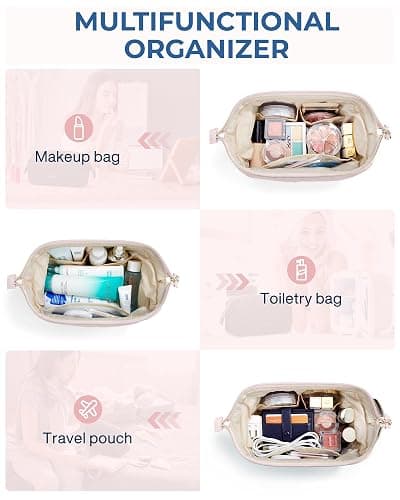 BAGSMART Makeup Bag Travel Toiletry Bag, Puffy Padded Make Up Bags for Women Makeup Organizer Case, Wide-open Pouch Purse Travel Essentials Toiletries Accessories Brushes, Pink thumbnail 7