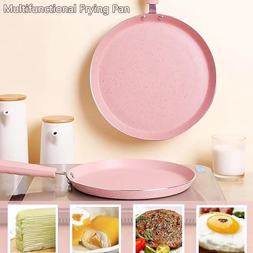 JUSTUP Nonstick Frying Pan Set，3 Piece Pots and Pans Set Nonstick，Pink Kitchen Cookware Sets with Non Stick Pan Coating,10 Inch,8 Inch and 6 Inch Non Stick Cooking Set Suitable for All Stoves (Pink) thumbnail 4