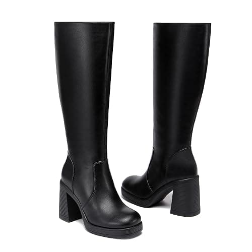 Glamnest Knee High Boots Women Chunky Heeled Square Toe Boot Platform Tall Long Boots Side Zipper Gogo Boots thumbnail 5