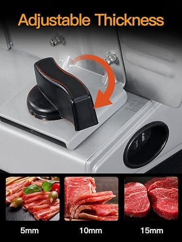 Meat Slicer, 200W Electric Food Slicer with 2 Removable 7.5" Stainless Steel Blades and Stainless Steel Tray, Child Lock Protection, Adjustable Thickness, Food Slicer Machine for Meat Cheese Bread thumbnail 5