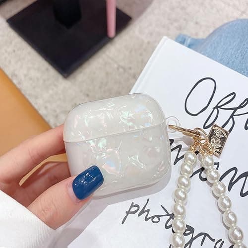 Cute Glitter Case for AirPods 4 - YOMPLOW Case Cover Skin Women Girls with Luxury Pearl Keychain Cleaner Tool for Apple Airpods 4th Generation Charging Case 2024 - Colorful thumbnail 2