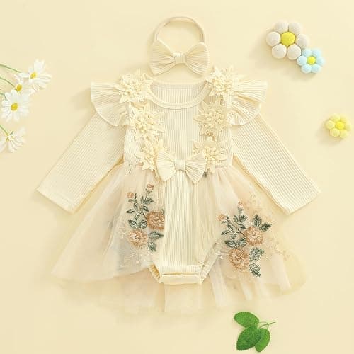 Baby Girl Fall Winter Clothes Long Sleeve Romper Dress + Socks + Headband Newborn Infant Cute Casual Outfits thumbnail 7