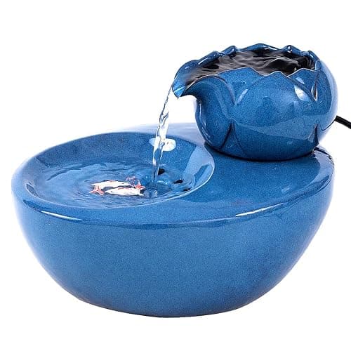 ROSE CREATE Ceramic Cat Drinking Water Fountain, 1.3 Liters Pet Water Fountains for Cats and Dogs, Electric Pet Water Dispenser with Quiet Pump and 5 Replacement Filters - Blue Lotus Style thumbnail 2